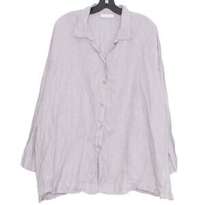 Bryn Walker Tunic Top Linen Lagenlook Minimalist Coastal Grandma Button Up Large
